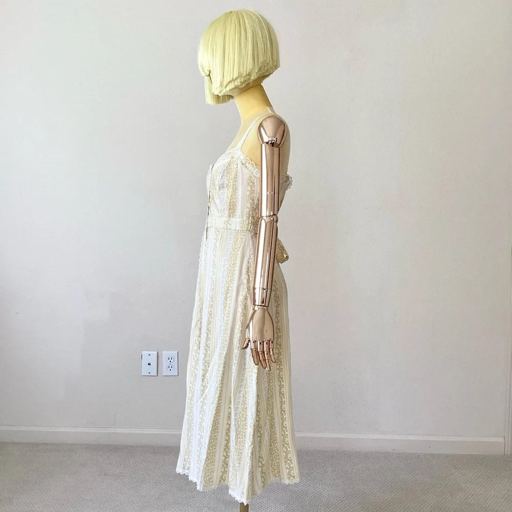 Reformation Yellow Stripes Lace Trim Embellishment Midi Dress SZ 0 - Picture 7 of 7